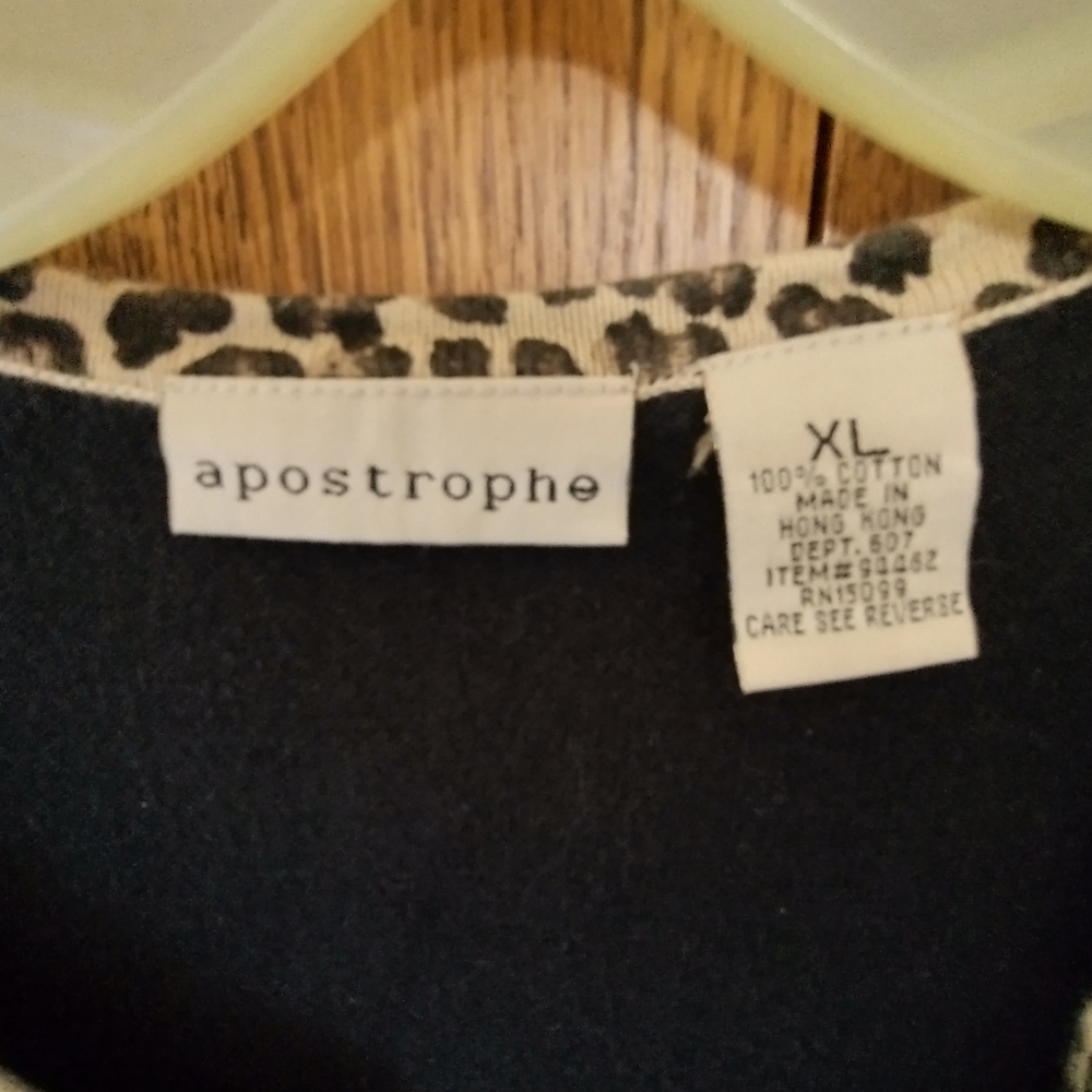 Cardigan Sweater long sleeve with leopard trim by apostrophe + XL - Picture 3 of 3